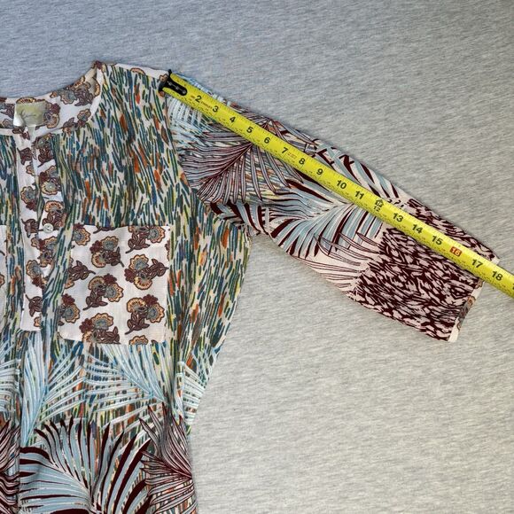 Anthropologie Fig & Flower Tropical Print 3/4 Sleeve Tunic Shirt Dress Medium - Picture 9 of 9